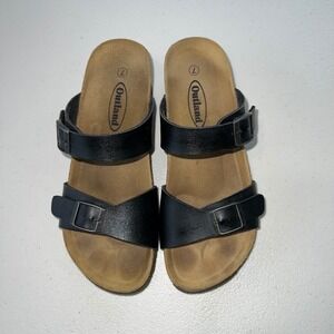 Outland Cork 2" Wedge Heel Black Buckle Sandals Size 7